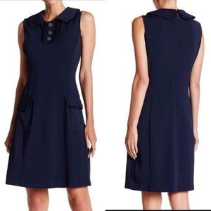Nanette Lepore Blue Stretch Knit Ruffle Trim Dress